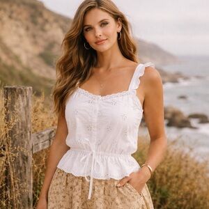 NWOT: Paige Marsa Eyelet Embroidered Sleeveless Top 100% Cotton White Size 12